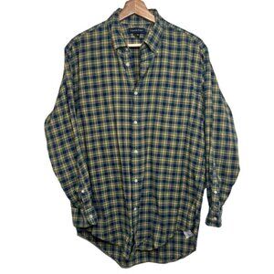 Lands End Mens Size 16 32 Tailored Fit Green Blue Plaid Button Down Shirt